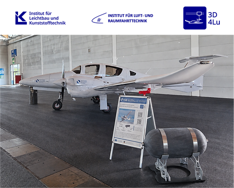 Fig. 02 Presentation of a prototype of the additively manufactured fuel tank mount as an interim result of the project at the “AERO Friedrichshafen” trade show in 2026.