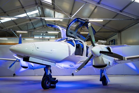 A research aircraft seen from a bird's-eye view.