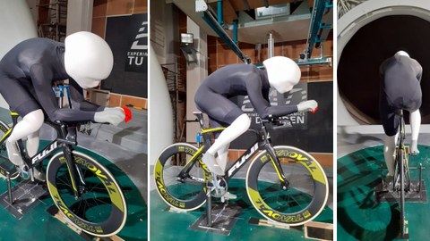 Puppe eines Radfahrers für Windkanaltests von Wettkampfbekleidung
