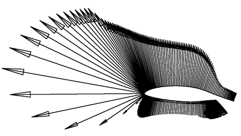 Druckverteilung um ein Laminarprofil mit Spreizklappe (XFoil)