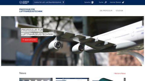 Screenshot der Webseite der Professur für Luftfahrzeugtechnik