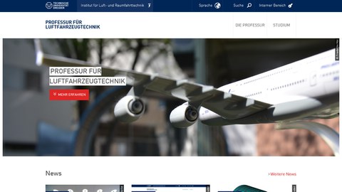 Screenshot der Webseite der Professur für Luftfahrzeugtechnik