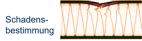 Schadensbestimmung an einer Sandwich-Probe nach einem CAI (Compression After Impact) Versuch