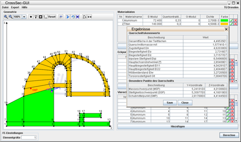 Screenshot des Programms CsCalc zur parametrisierten Modellierung und Berechnung beliebiger zweidimensionaler Querschnitte