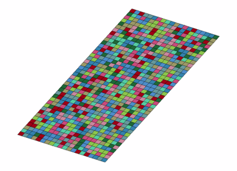 Figure of a FE fase sheet model with stochastically distributed material data, created using SandMesh³