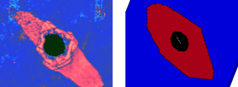 Ultrasonic scan (left) and derived FE model (right), created using SandMesh³
