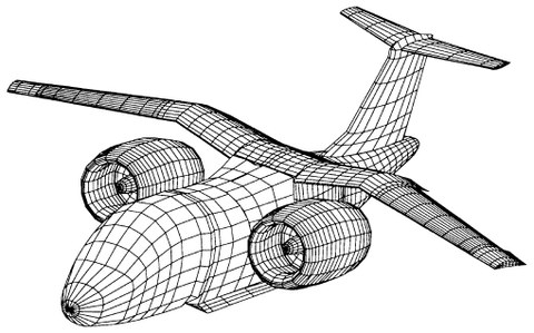Für 3D-Panelmethode vernetzte Flugzeuggeometrie