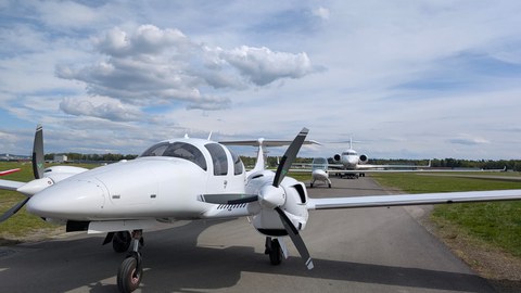 The TU Dresden research aircraft on arrival at AERO 2026