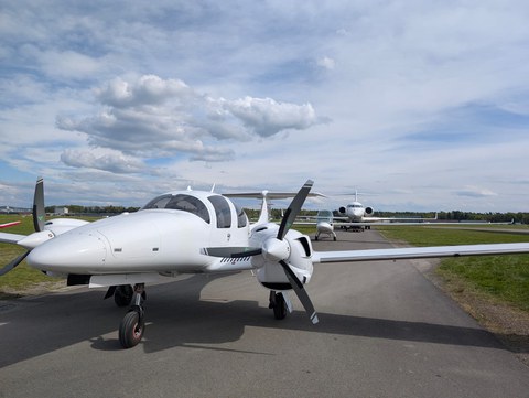 The TU Dresden research aircraft on arrival at AERO 2026