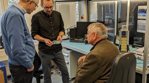 Lab Tour:  Dr. Pete Worden, Dr. Tino Schmiel and Dr. Randall Correll (from right to left)