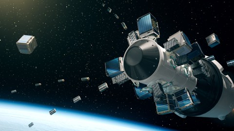 Rendering of the Falcon-9 rocket upper stage during satellite release