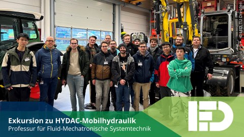 Group Photo in Front of the Demonstrators at the HYDAC Mobilhydraulik Test Field
