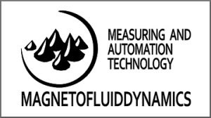 Logo der Professur MFD (Ferrofluidtropfen und Text)