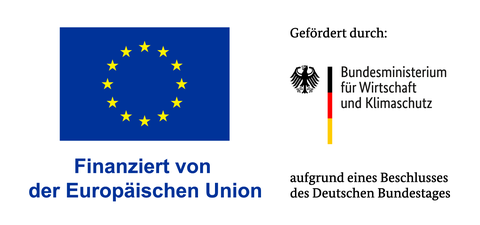 Das Projekt wird vom BMWK und der EU gefördert. Zu sehen sind die Logos der beiden Organisationen.