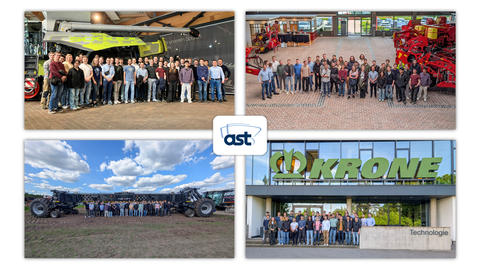 Collage aus Gruppenbilder bei Firma Krone, Nexat, Grimme, Claas, Krone 