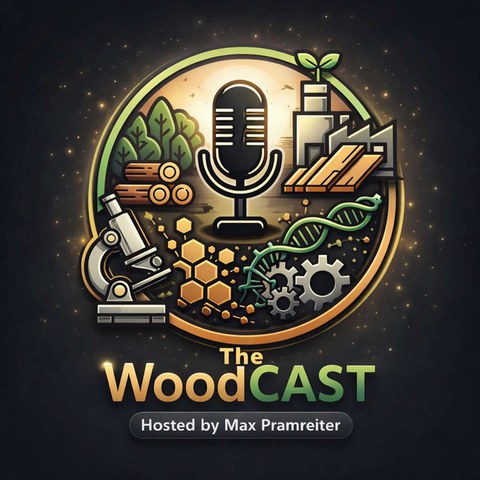 Das ist das Logo des WoodCast Podcasts von Max Pramreiter