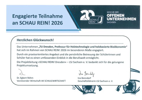 Man sieht eine Urkunde zur engagierten Teilnahme am SchauRein-Programm 2026