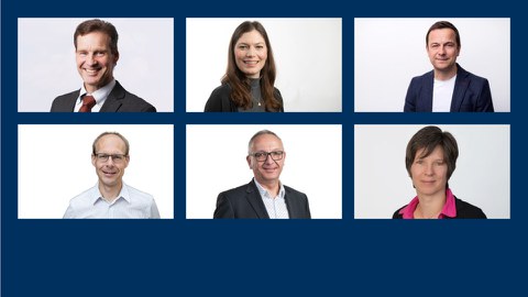 Porträts von Prof. herlitzius, Prof. Walther, Prof. Pfriem, Prof. Wagemans, Prof. Majschak und Prof. Bühler.