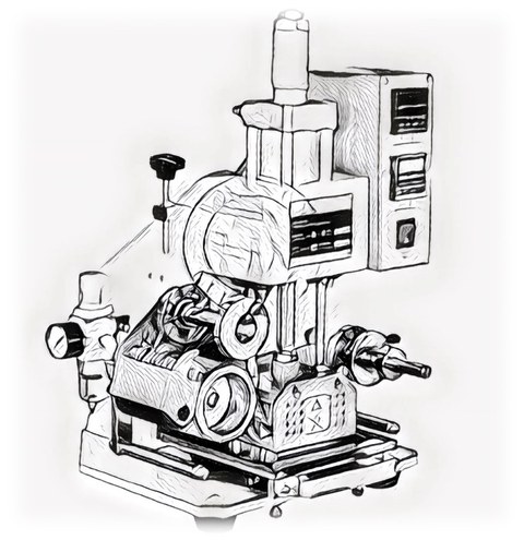 Bleisitftzeichnung einer Prägeapparatur