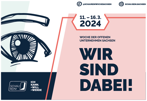 Plakat. Wir sind dabei! www.schau-rein-sachsen.de 11.-16.3.2024