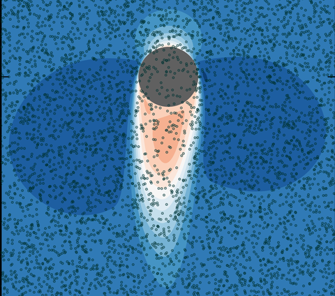Sphärische Blase und Modellpartikel in einer Simulation.