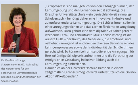 Auf dem Bild ist ein Zitat von Dr. Eva-Maria Stange, Staatsministerin a.D. zu sehen