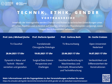 Auf dem Bild ist die Veranstaltungsposter zu Technik, Ethik, Gender zu sehen