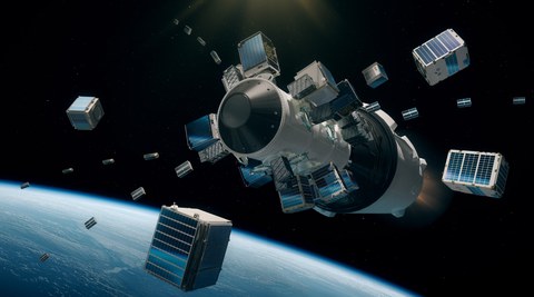 Trägerrakete wirft Satelliten über Erde ab