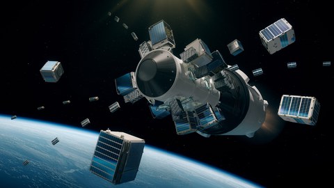 Trägerrakete wirft Satelliten über Erde ab