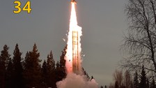 Start der REXUS-34-Höhenforschungsrakete am Raketenstartplatz Esrange in Nordschweden.