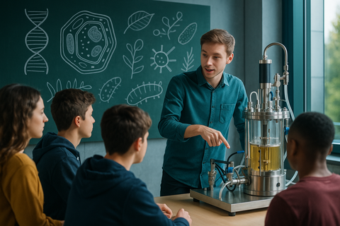 Auf dem Bild ist ein Wissenschaftler zu sehen, der Biologieunterricht mit praktischer & anwendungsorientier Forschung verbindet. Schulfachnavigation_außerschulische Angebote nach Schulfächern. MINT-Bildung.