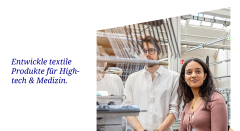 Auf dem Bild sind Studierende des Studiengangs Textilmaschinen und Textile Hochleistungswerkstofftechnik zu sehen