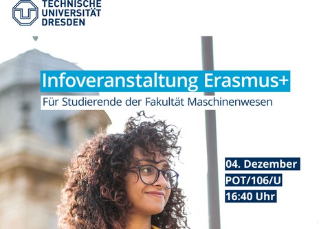 Grafik: Eine Frau schaut auf den aktuellen Termin zur Erasmus+ Infoveranstaltung Maschinenwesen