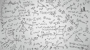 Zu sehen ist ein Wallpaper zum Thema "Mathematik" mit vielen verschiedenen Formeln und Skizzen.