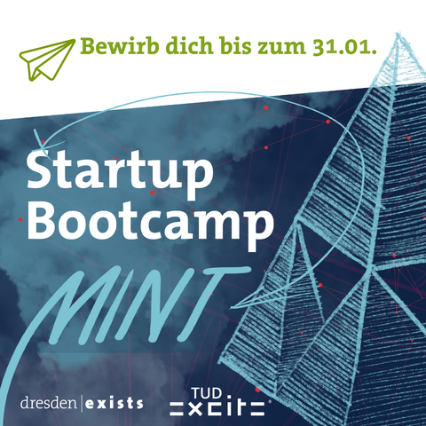 Ankündigung zum Bootcamp von dresden | exists, Grafik mit blauen Grund und in weißer Schrift steht das Datum 31. Januar.