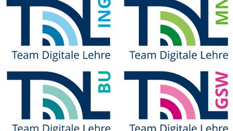 Logo der vier Teams Digitale Lehre der TUD