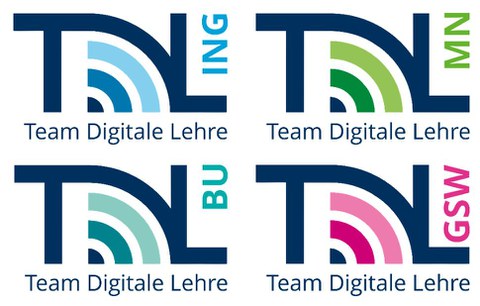 Logo der vier Teams Digitale Lehre der TUD