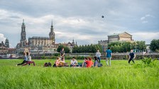 Picnic in front of Dresden’s Old Town skyline.