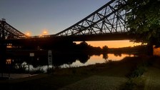 Dresdner Brücke "Blaues Wunder" im Sonnenuntergang
