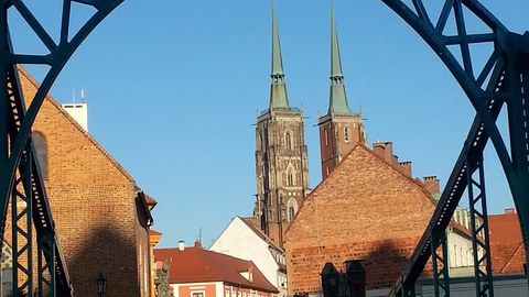 Photo of Wrocław city center with two church towers