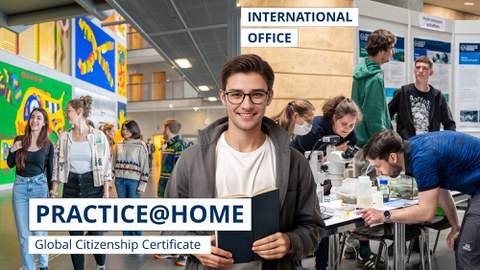 Ein Mann steht vor einer Veranstaltung der TU Dresden und vor der Uni. dig. Auf dem Bild ist das Modul Practice@Home des TUD Global Citizenship Certificate dargestellt.