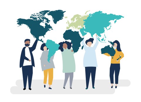 Character illustration of diverse people and the world