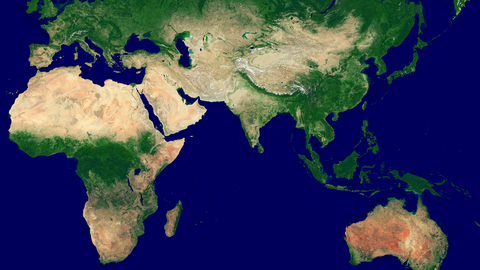 Satelitenaufnahme von den Kontinenten Asien und Afrika.