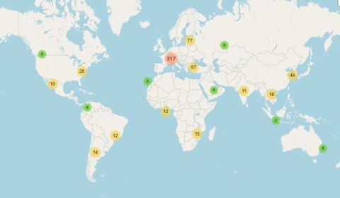 Weltkarte mit Partnern der TU Dresden