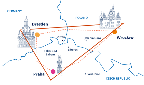 Crossborder region between Saxony, Lower Silesia, and the Czech regions around Usti, Liberec and Prague.