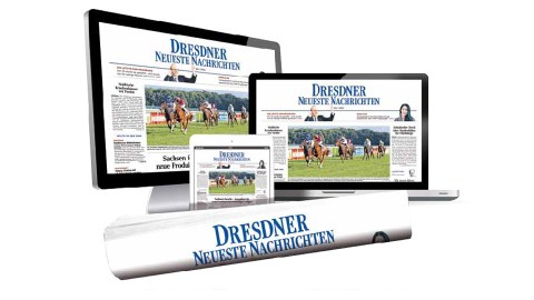 Die Collage zeigt eine Ausgabe der Dresdner Neuesten Nachrichten in Papier und auf dem Display verschiedener Endgeräte.