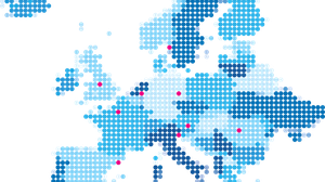 Eine Europakarte auf der die Partneruniversitäten verzeichnet sind