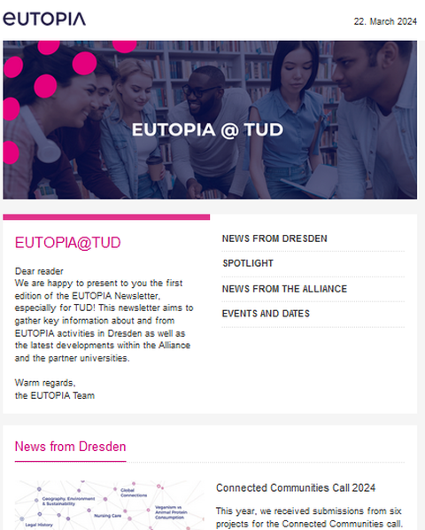 Screenshot des EUTOPIA Newsletters