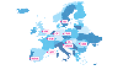 Zu sehen ist eine Karte mit den Universitäten, die im Eutopia Verbund sind