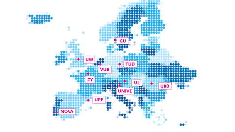 Zu sehen ist eine Karte mit den Universitäten, die im Eutopia Verbund sind